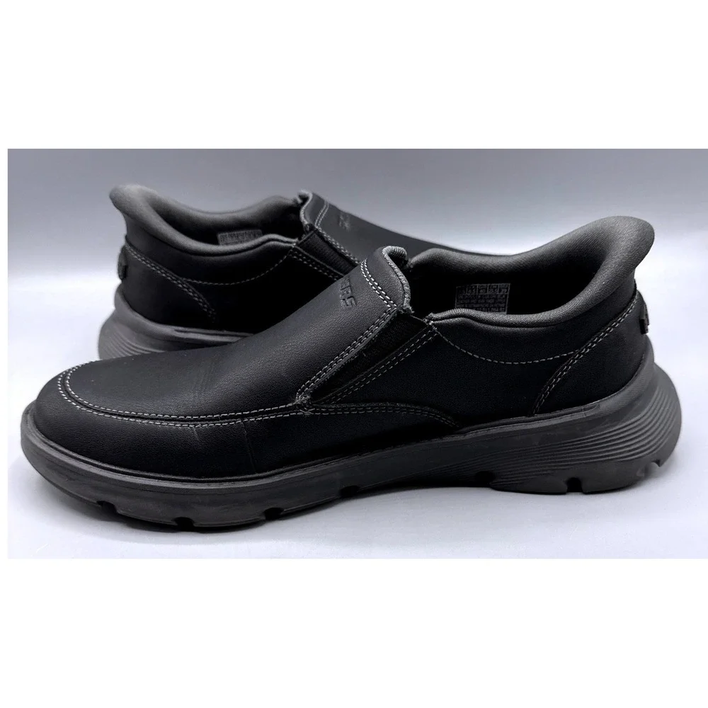Skechers Arch Fit Garza Slip-ins Mens 7.5 Black Leather Hands Free Shoes 205518
